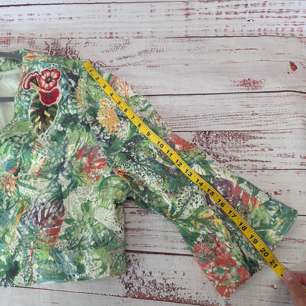 Green Multicolor Embroidered Cropped Jacket - Picture 14 of 15